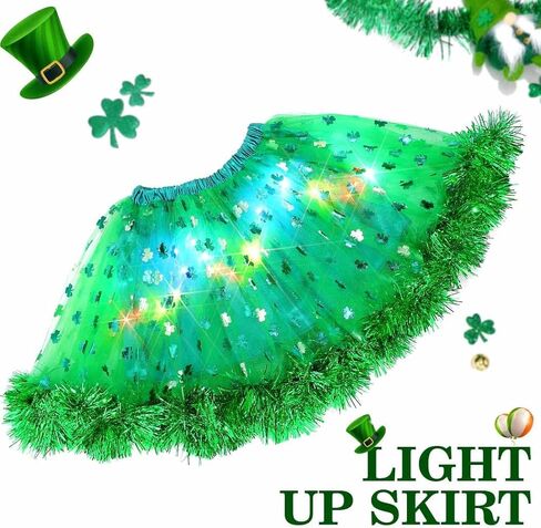 EARENT تضيء توتو التنانير عيد القديس باتريك شامروك تنورات قصيرة الأخضر Led الطبقات تول تنورة رقص زي الحفلات الأيرلندية للنساء الفتيات in Kuwait