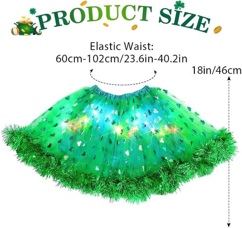 EARENT تضيء توتو التنانير عيد القديس باتريك شامروك تنورات قصيرة الأخضر Led الطبقات تول تنورة رقص زي الحفلات الأيرلندية للنساء الفتيات in Kuwait