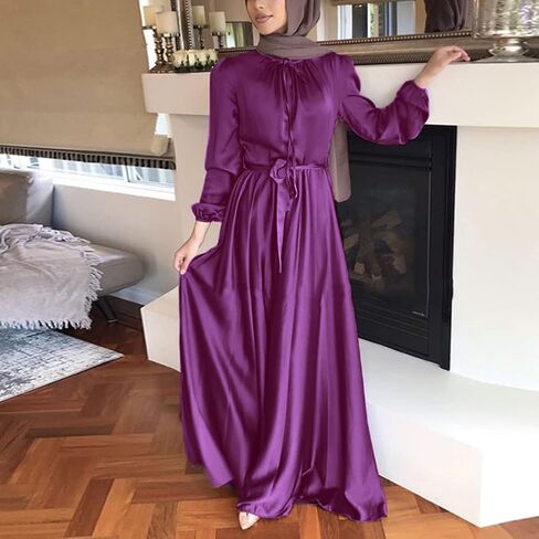 عباية IBAKOM للنساء من الساتان فستان إسلامي عربي دبي ملابس عيد رمضان ملابس صلاة جلباب تركي إسلامي متواضع in Saudi Arabia