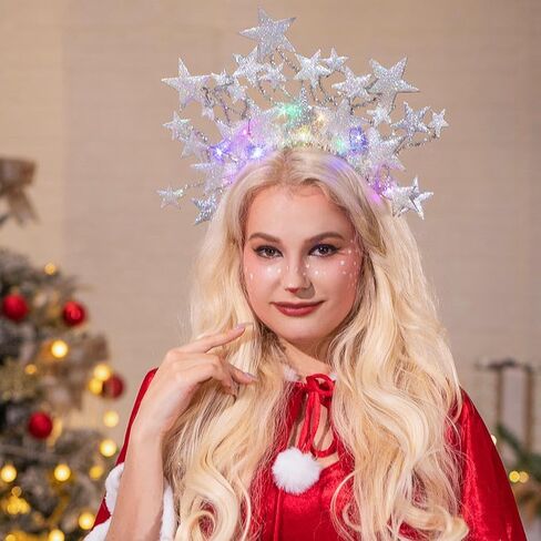 تضيء ستار عقال نجوم هالو تاج خوذة السماوية عصابات آلهة زي حفلة Led إكسسوارات الشعر النساء (الفضة) in Kuwait