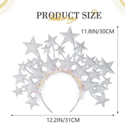 تضيء ستار عقال نجوم هالو تاج خوذة السماوية عصابات آلهة زي حفلة Led إكسسوارات الشعر النساء (الفضة) in Kuwait
