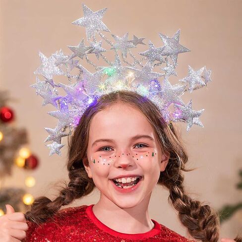 تضيء ستار عقال نجوم هالو تاج خوذة السماوية عصابات آلهة زي حفلة Led إكسسوارات الشعر النساء (الفضة) in Kuwait