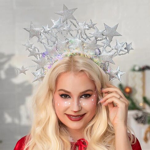 تضيء ستار عقال نجوم هالو تاج خوذة السماوية عصابات آلهة زي حفلة Led إكسسوارات الشعر النساء (الفضة) in Kuwait