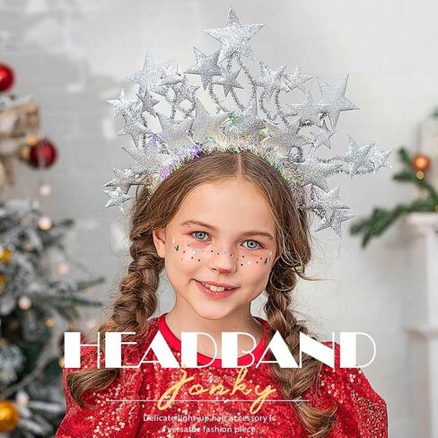 تضيء ستار عقال نجوم هالو تاج خوذة السماوية عصابات آلهة زي حفلة Led إكسسوارات الشعر النساء (الفضة) in Kuwait