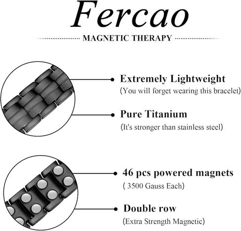 سوار مغناطيسي من التيتانيوم النقي للرجال من Feraco، سوار مغناطيسي من الفولاذ التيتانيوم مع مغناطيس قوي بصف مزدوج، هدية مجوهرات قابلة للتعديل in Kuwait