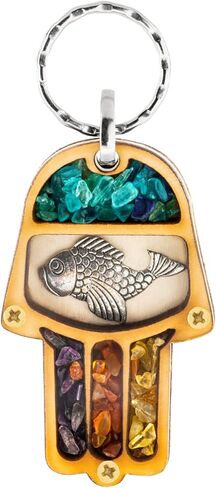 KARMA AND LUCK - Be Present Real Multi-Stones Wooden Keychain Handmade with Love for You to Manifest your Dreams - Real Amethyst, Aquamarine & Citrine Stones - Size: 2.5" x 1.5", Brown, 2.5" x 1.5" in Kuwait