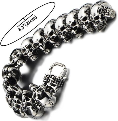 COOLSTEELANDBEYOND Mens Stainless Steel Large Skull Link Bracelet Biker Gothic Style High Polished in Saudi Arabia