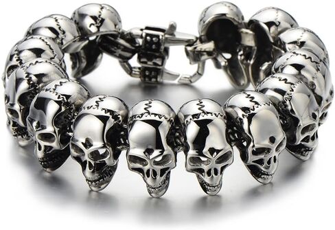 COOLSTEELANDBEYOND Mens Stainless Steel Large Skull Link Bracelet Biker Gothic Style High Polished in Saudi Arabia