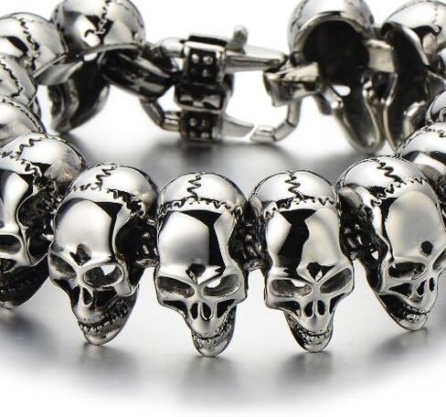 COOLSTEELANDBEYOND Mens Stainless Steel Large Skull Link Bracelet Biker Gothic Style High Polished in Saudi Arabia