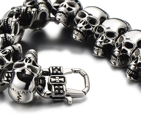 COOLSTEELANDBEYOND Mens Stainless Steel Large Skull Link Bracelet Biker Gothic Style High Polished in Saudi Arabia