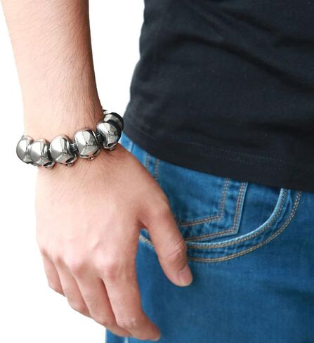 COOLSTEELANDBEYOND Mens Stainless Steel Large Skull Link Bracelet Biker Gothic Style High Polished in Saudi Arabia