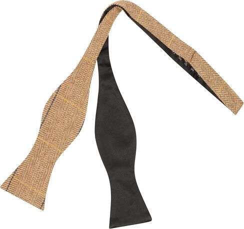 Light Oak Brown Herringbone Check Self-Tie Bow Tie, Plaid, Tweed in Saudi Arabia