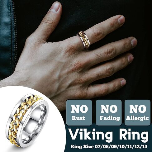 Jstyle 4 قطع من الفولاذ المقاوم للصدأ مجموعة خواتم راكبي الدراجات النارية سلسلة كوبية حلقة دوارة فضية وذهبية عتيقة عقدة سلتيكية حلقات مشطوفة حافة مصقولة مريحة تناسب هدية عيد الأب in Kuwait