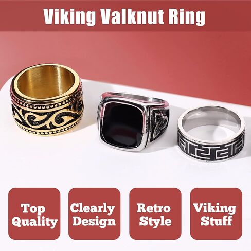 Jstyle 4 قطع من الفولاذ المقاوم للصدأ مجموعة خواتم راكبي الدراجات النارية سلسلة كوبية حلقة دوارة فضية وذهبية عتيقة عقدة سلتيكية حلقات مشطوفة حافة مصقولة مريحة تناسب هدية عيد الأب in Kuwait