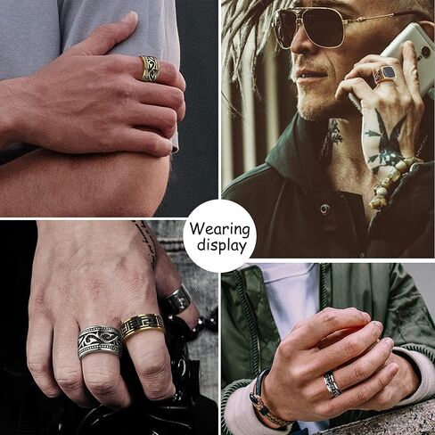 Jstyle 4 قطع من الفولاذ المقاوم للصدأ مجموعة خواتم راكبي الدراجات النارية سلسلة كوبية حلقة دوارة فضية وذهبية عتيقة عقدة سلتيكية حلقات مشطوفة حافة مصقولة مريحة تناسب هدية عيد الأب in Kuwait