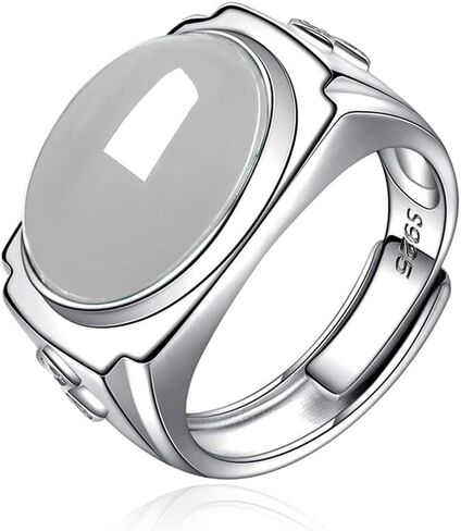 Mens White Gold Plated Sterling Silver Natural Agate Onyx Stone Ring for Men,Mens Wedding Engagement Crystal Ring,Adjustable Handmade Mens Turkish Turkey Ring Jewelry,Great Substitute for Cubic Zirconia Rings in Saudi Arabia