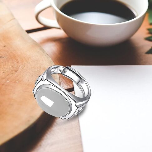 Mens White Gold Plated Sterling Silver Natural Agate Onyx Stone Ring for Men,Mens Wedding Engagement Crystal Ring,Adjustable Handmade Mens Turkish Turkey Ring Jewelry,Great Substitute for Cubic Zirconia Rings in Saudi Arabia