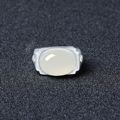 Mens White Gold Plated Sterling Silver Natural Agate Onyx Stone Ring for Men,Mens Wedding Engagement Crystal Ring,Adjustable Handmade Mens Turkish Turkey Ring Jewelry,Great Substitute for Cubic Zirconia Rings in Saudi Arabia