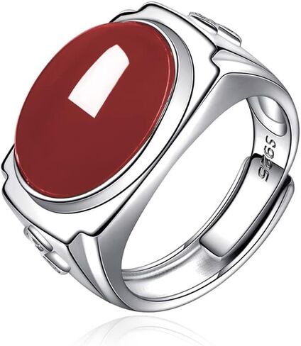 Mens White Gold Plated Sterling Silver Natural Agate Onyx Stone Ring for Men,Mens Wedding Engagement Crystal Ring,Adjustable Handmade Mens Turkish Turkey Ring Jewelry,Great Substitute for Cubic Zirconia Rings in Saudi Arabia