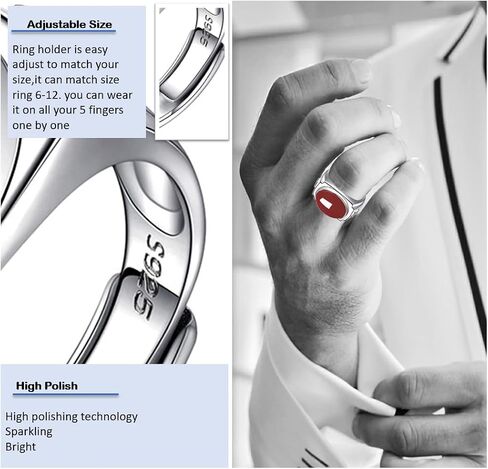 Mens White Gold Plated Sterling Silver Natural Agate Onyx Stone Ring for Men,Mens Wedding Engagement Crystal Ring,Adjustable Handmade Mens Turkish Turkey Ring Jewelry,Great Substitute for Cubic Zirconia Rings in Saudi Arabia
