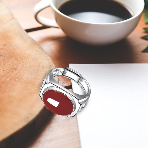 Mens White Gold Plated Sterling Silver Natural Agate Onyx Stone Ring for Men,Mens Wedding Engagement Crystal Ring,Adjustable Handmade Mens Turkish Turkey Ring Jewelry,Great Substitute for Cubic Zirconia Rings in Saudi Arabia
