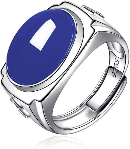 Mens White Gold Plated Sterling Silver Natural Agate Onyx Stone Ring for Men,Mens Wedding Engagement Crystal Ring,Adjustable Handmade Mens Turkish Turkey Ring Jewelry,Great Substitute for Cubic Zirconia Rings in Saudi Arabia