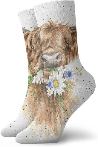 KINESONSS Unique Highland Cow Socks Fashion Socks Sport Polyester Crew Socks Gifts For Men'S Women, White, One Size in Saudi Arabia