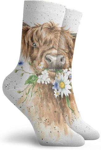 KINESONSS Unique Highland Cow Socks Fashion Socks Sport Polyester Crew Socks Gifts For Men'S Women, White, One Size in Saudi Arabia