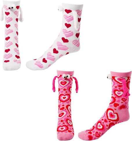 XIHIRCD 2 Pairs of Valentine's Day Socks, Heart Socks, Magnetic Hand Holding Socks, Novel Funny Design Crew Socks for Valentine's Day Gifts for Daily Wear (Heart Style) in Saudi Arabia