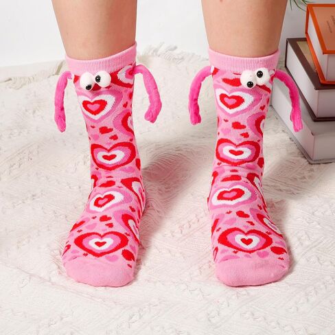 XIHIRCD 2 Pairs of Valentine's Day Socks, Heart Socks, Magnetic Hand Holding Socks, Novel Funny Design Crew Socks for Valentine's Day Gifts for Daily Wear (Heart Style) in Saudi Arabia
