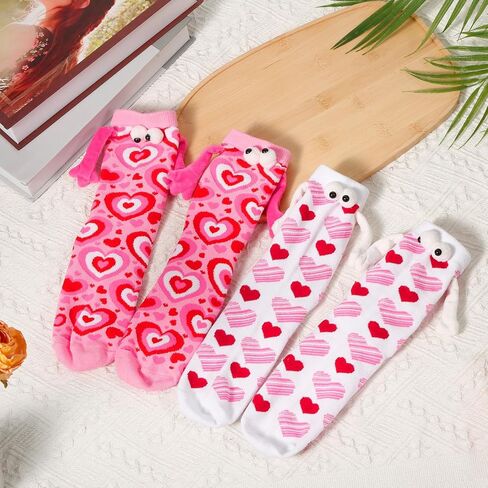 XIHIRCD 2 Pairs of Valentine's Day Socks, Heart Socks, Magnetic Hand Holding Socks, Novel Funny Design Crew Socks for Valentine's Day Gifts for Daily Wear (Heart Style) in Saudi Arabia