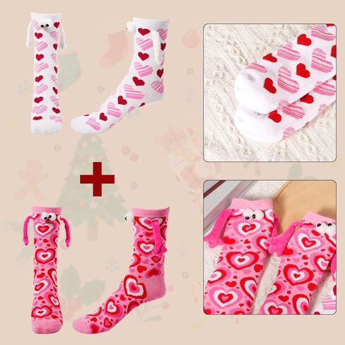 XIHIRCD 2 Pairs of Valentine's Day Socks, Heart Socks, Magnetic Hand Holding Socks, Novel Funny Design Crew Socks for Valentine's Day Gifts for Daily Wear (Heart Style) in Saudi Arabia