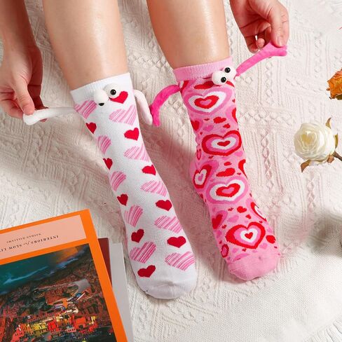 XIHIRCD 2 Pairs of Valentine's Day Socks, Heart Socks, Magnetic Hand Holding Socks, Novel Funny Design Crew Socks for Valentine's Day Gifts for Daily Wear (Heart Style) in Saudi Arabia