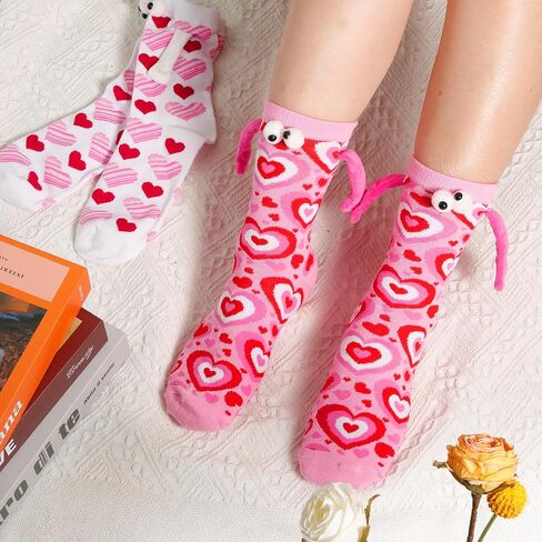 XIHIRCD 2 Pairs of Valentine's Day Socks, Heart Socks, Magnetic Hand Holding Socks, Novel Funny Design Crew Socks for Valentine's Day Gifts for Daily Wear (Heart Style) in Saudi Arabia