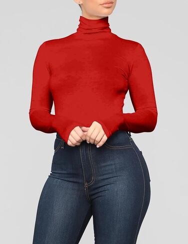 Mokoru Women's Tight Long Sleeve Turtleneck T Shirt Basic Slim Fitted Tops in Kuwait