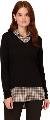 Adrianna Papell Women's Printed V-Neck Twofer Sweater in Saudi Arabia