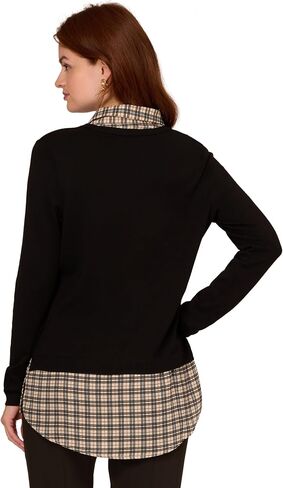 Adrianna Papell Women's Printed V-Neck Twofer Sweater in Saudi Arabia