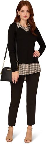 Adrianna Papell Women's Printed V-Neck Twofer Sweater in Saudi Arabia