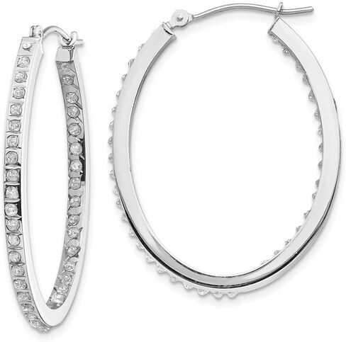 Jewels By Lux 14k White Gold Diamond Fascination Oval Hinged Hoop Earrings in Saudi Arabia