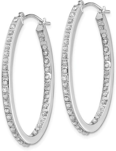 Jewels By Lux 14k White Gold Diamond Fascination Oval Hinged Hoop Earrings in Saudi Arabia
