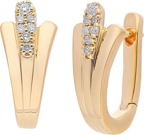 Diseno 0.08 ct Natural Diamond (G-H Color SI1-SI2 Clarity) Thick Huggie Earrings in 18k Yellow Gold over Silver, Metal Gemstone, Diamond in Kuwait