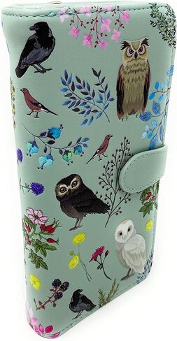 Shag Wear Wild Bird Owl Large Wallet for Women Vegan Faux Leather 7" Mint Green in Saudi Arabia
