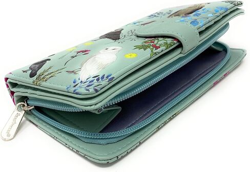 Shag Wear Wild Bird Owl Large Wallet for Women Vegan Faux Leather 7" Mint Green in Saudi Arabia