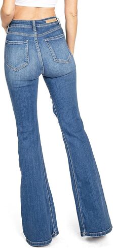 تشيلو جينز نسائي جونيورز عالي الارتفاع من قماش الدنيم الممزق ذو الجرس السفلي in Kuwait