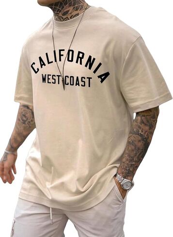 GORGLITTER Men's Letter Graphic Drop Shoulder T-Shirt Short Sleeve Mock Neck Tees in Kuwait