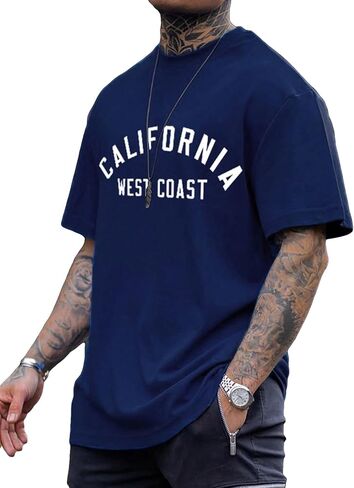 GORGLITTER Men's Letter Graphic Drop Shoulder T-Shirt Short Sleeve Mock Neck Tees in Kuwait