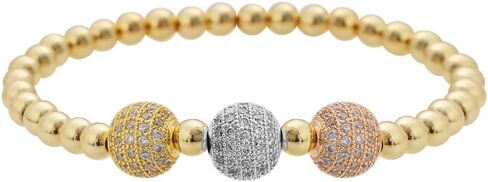 Edforce Stainless Steel 18K Gold Plated Three Crystals Balls Elastic Ball Chain Bracelet in Saudi Arabia