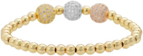 Edforce Stainless Steel 18K Gold Plated Three Crystals Balls Elastic Ball Chain Bracelet in Saudi Arabia