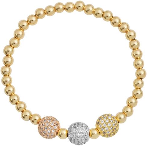 Edforce Stainless Steel 18K Gold Plated Three Crystals Balls Elastic Ball Chain Bracelet in Saudi Arabia
