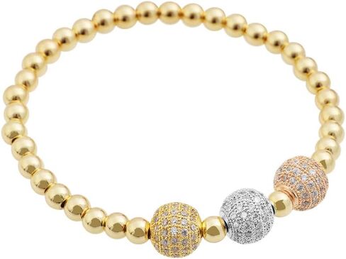 Edforce Stainless Steel 18K Gold Plated Three Crystals Balls Elastic Ball Chain Bracelet in Saudi Arabia
